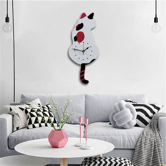 Wall clock, living room, household cartoon clock, cat tail swing clock, wall decoration, quartz clock eprolo