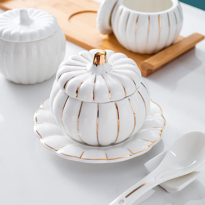 Creative Ceramic Pumpkin Cup, Steamed Egg Cup, Stewed Pot with Cover, Pure White Mini Bird's Nest Cup, Soup Cup eprolo