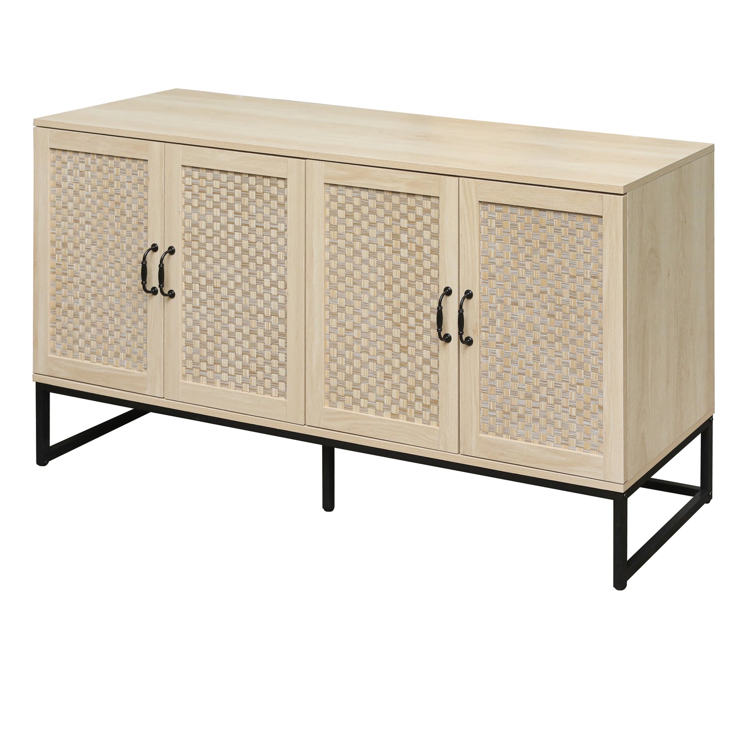 Luxury Rattan 4-Door Storage Cabinet - Large Sideboard Buffet with Elegant Design