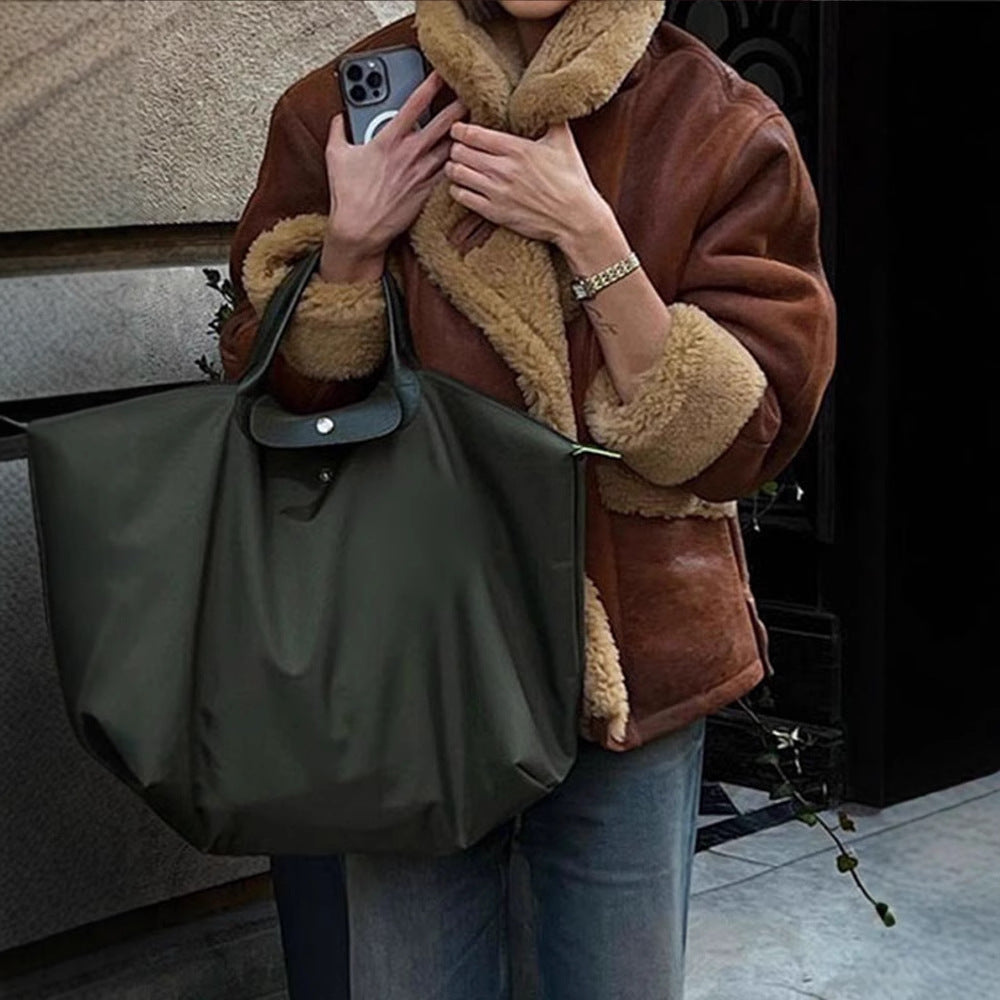 European and American collar long sleeved fur one-piece jacket, autumn and winter lamb wool loose and warm comfortable casual jacket eprolo