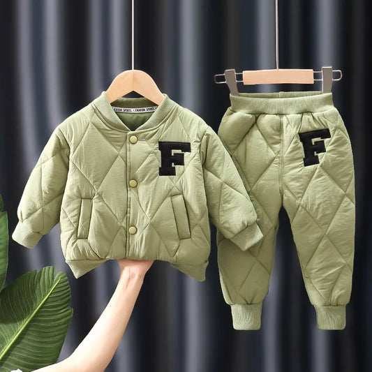 1 2 3 4 5 Years Winter Boys Clothing Sets Alphabet Fashion Warm Coat And Pants 2Pcs Boys Suits Birthday Gifts New Kids Clothes eprolo