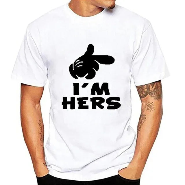 Funny Couple Matching Shirts Black White for Valentine Day Letter Print Men Cotton T-shirts Women Tops Tees Girls Clothing - Shello's Creative Boutique