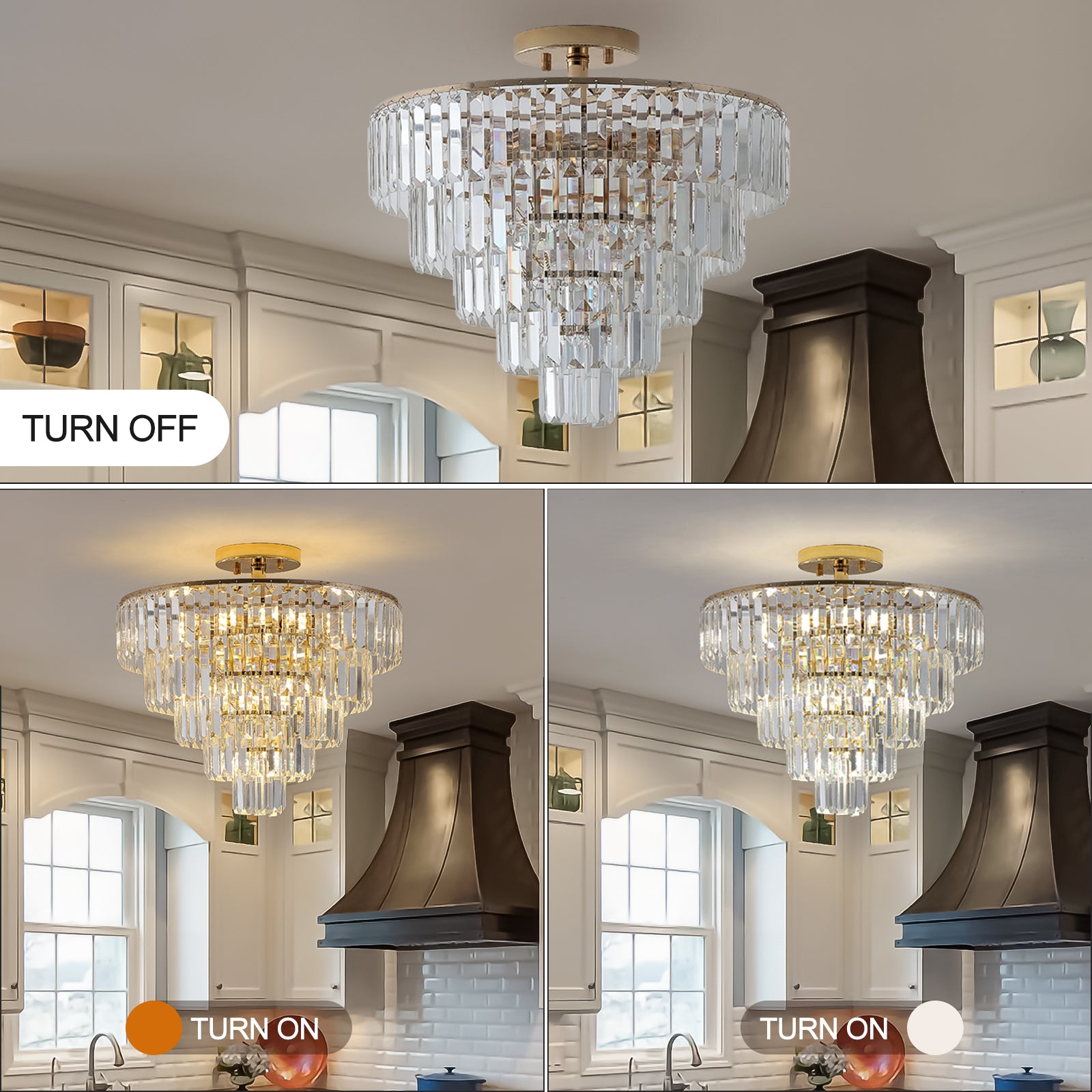 Gold Crystal Chandeliers,5-Tier Round Semi Flush Mount Chandelier Light Fixture,Large Contemporary Luxury Ceiling Lighting eprolo