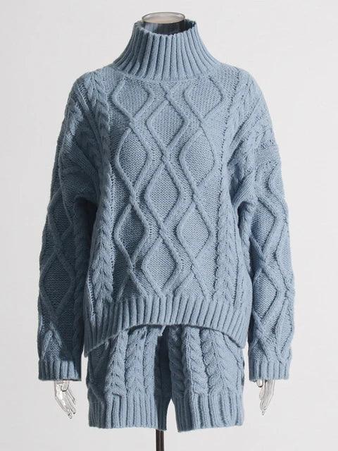 Solid Knit 2-Piece Set - Turtleneck Sweater & High Waist Shorts - Shello's Creative Boutique