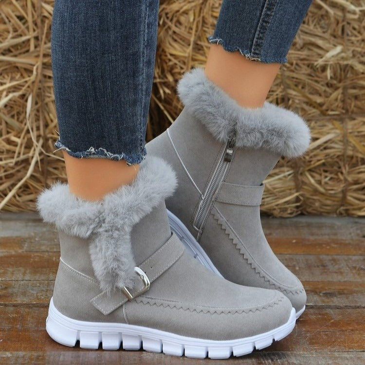 Autumn and Winter New Large Women's Snow Boots Korean Edition Thick Color Short Boots with Velvet and Warm Flat Bottom Boots Side Zipper eprolo