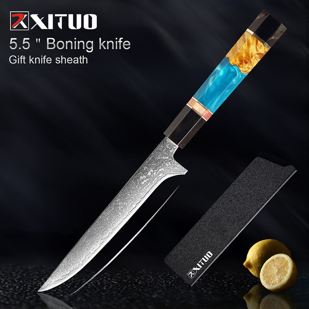 XITUO Damascus Stainless Steel Kitchen Knives Set High Quality Chef Knife Cleaver Paring Knife Stable wood&resin&horn Handle eprolo