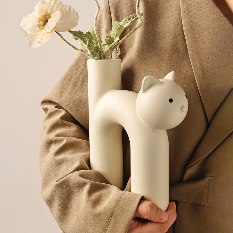 Creative Korean Christmas Cute Tubular Cat Vase Living Room Home Desktop Decoration eprolo