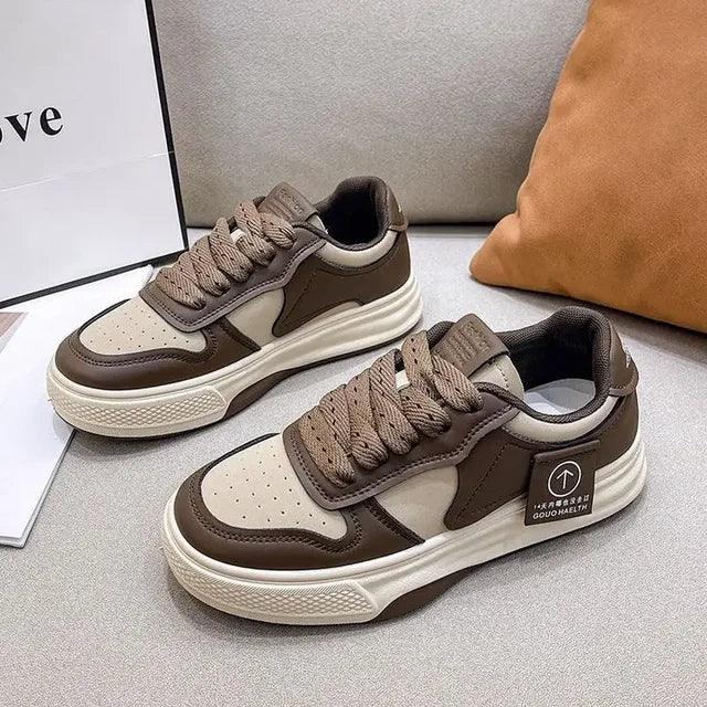 Board Shoes Women's Sneakers New Muffin Thick Bottom Khaki Black White Color Matching Fashion Women's Shoes Casual Sports Shoes - Shello's Creative Boutique