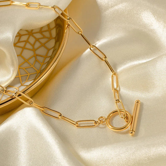 18K gold paper clip chain with OT buckle design high-end necklace - Shello's Creative Boutique