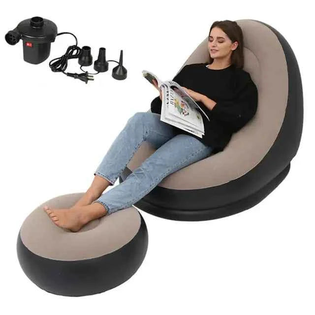 Inflatable Air Mattress Sofa - Comfortable Lazy Chair and Leg Stool for Home and Outdoor Use