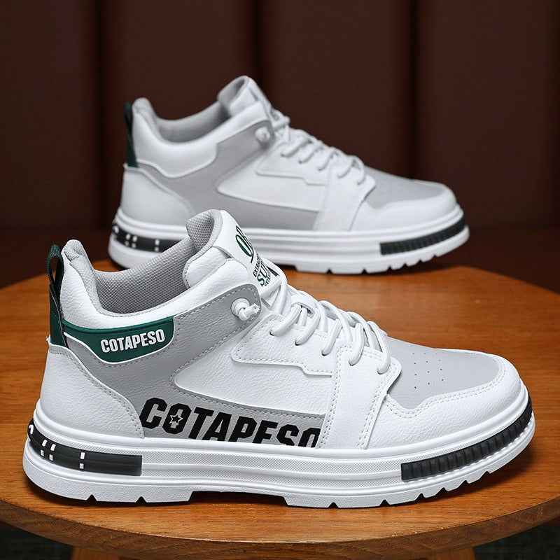 Men's Breathable High Top Shoes - Trendy Versatile White Sports and Leisure Board Shoes