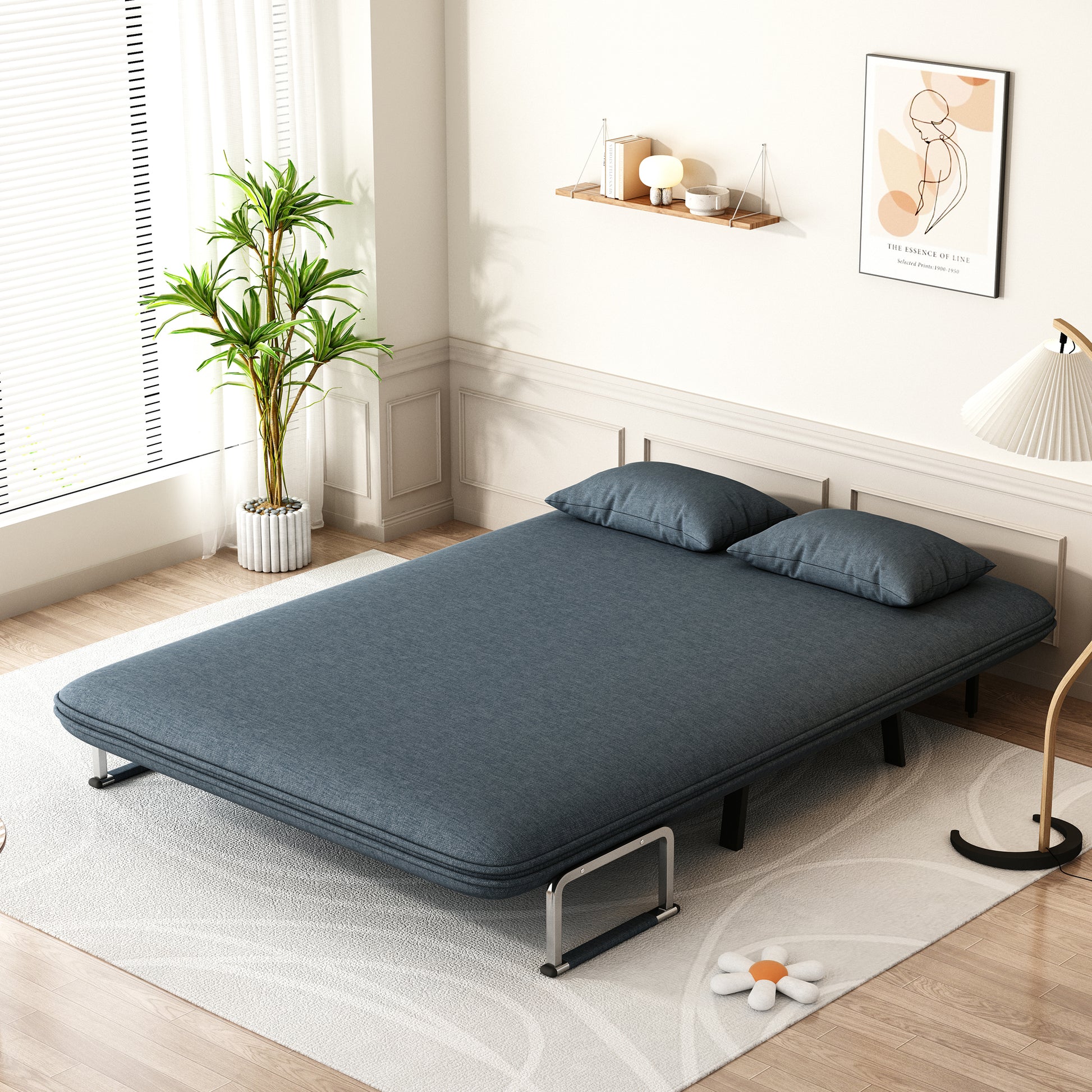 55″ Convertible Chair Bed Tri-Fold Sofa Bed with Adjustable Backrest & Pillow eprolo