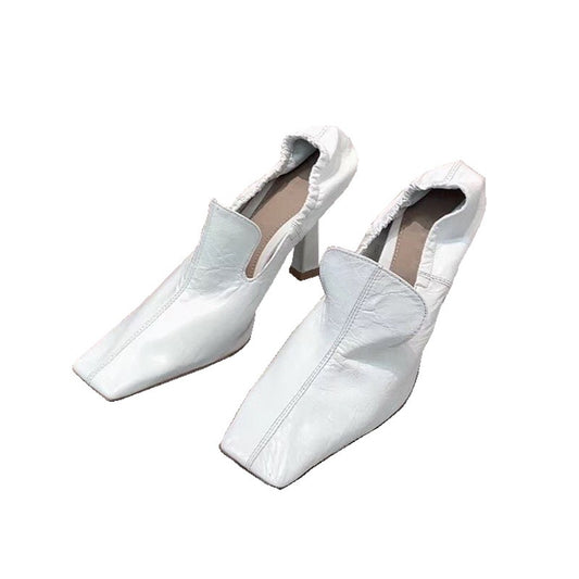 Square toe single shoes for women, white high heels, stiletto heels, retro mule shoes, witch shoes