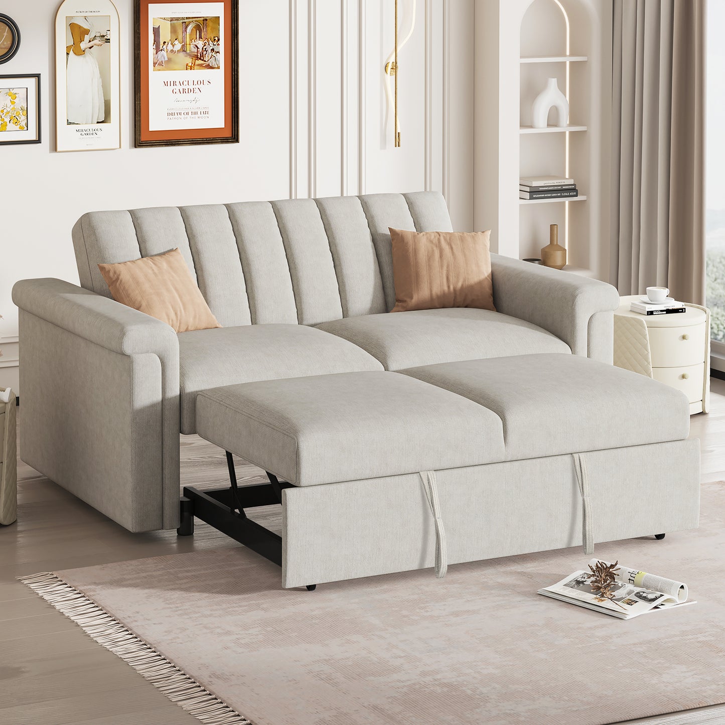 U_STYLE Convertible Soft Cushion Sofa Pull Bed ,for Two People to Sit On eprolo