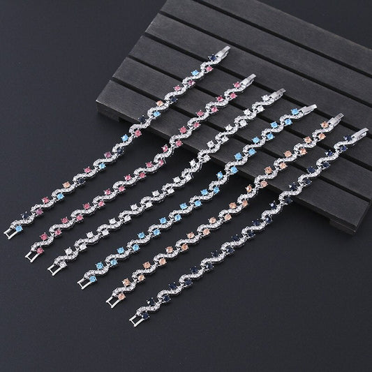 Luxury Blue Crystal Bracelet For Wedding Silver Bracelet Rhinestone Charm Women Bangles Jewelry Pulseira Feminina BR520 eprolo