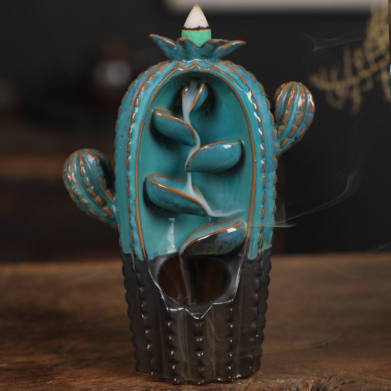 Back Flow Incense Burner Ceramic Incense Road Decoration Aromatherapy Stove Cactus Back Flow Incense Burner