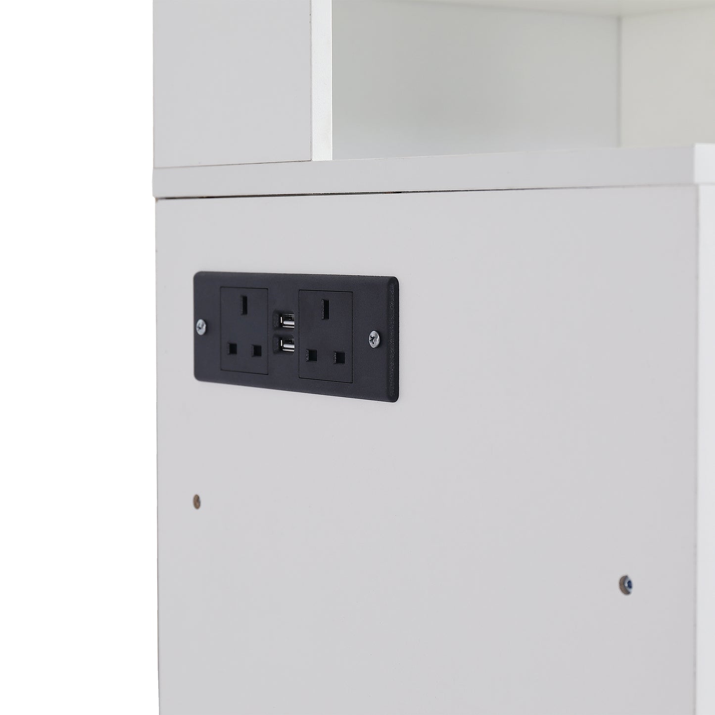 Vanity table with large sliding lighted mirror dressing table with 2 drawers storage shelves and upholstered stool white color eprolo