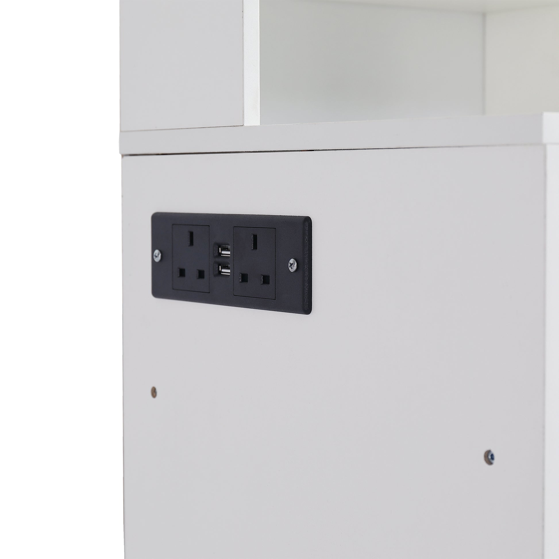 Vanity table with large sliding lighted mirror dressing table with 2 drawers storage shelves and upholstered stool white color eprolo