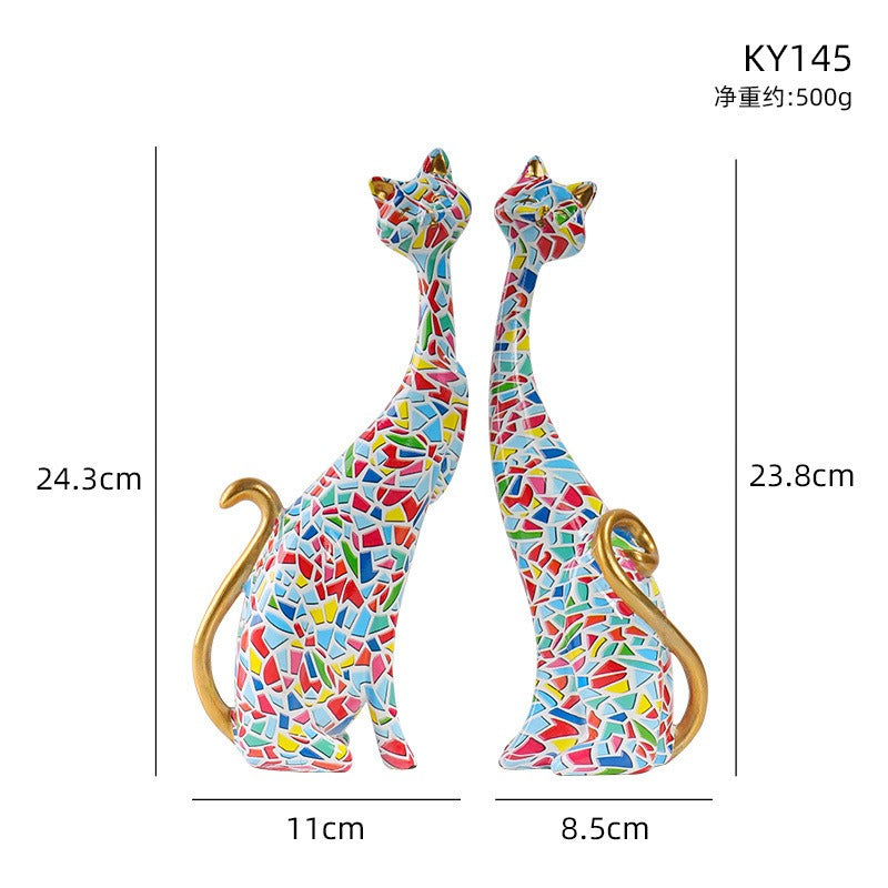 1Pcs European style oil painting couple cat animal ornaments, living room TV cabinet, foyer wine cabinet decoration, resin crafts eprolo