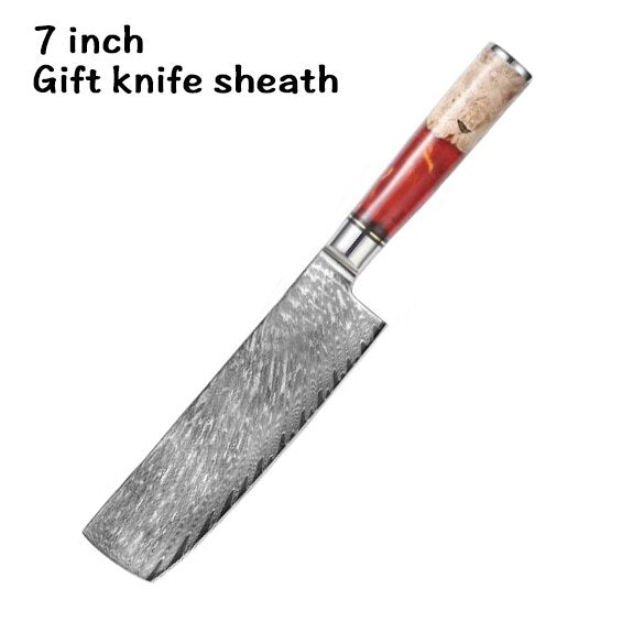 XUANFENG set of vg10 steel kitchen knife brocade machete chef knife bread knife blue resin and color wooden handle kitchen tools eprolo