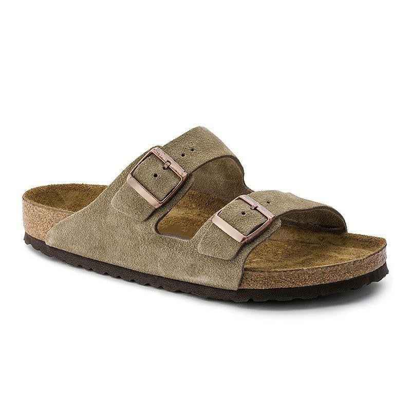 Unisex Wooden Sole Slippers with Frosted Leather Double Breasted Buttons