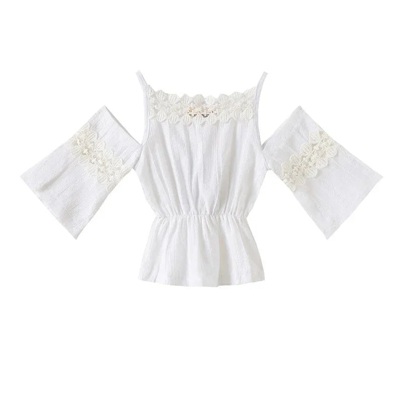 Girls Set Europe And America Rose sling Lace Shirt Jeans Children's Suit Wear Printed Jeans - Shello's Creative Boutique