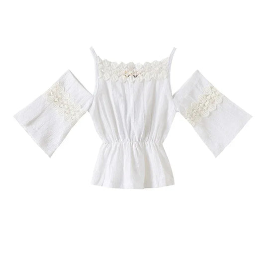 Girls Set Europe And America Rose sling Lace Shirt Jeans Children's Suit Wear Printed Jeans - Shello's Creative Boutique