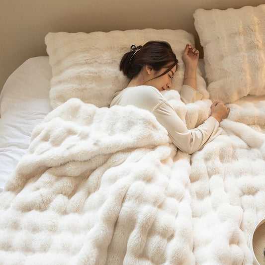 Double-sided Rabbit Fleece Blanket Solid Color Faux Fur Plush Blanket Soft Warm Throw Blanket For Couch Sofa Nap Blanket For Winter eprolo