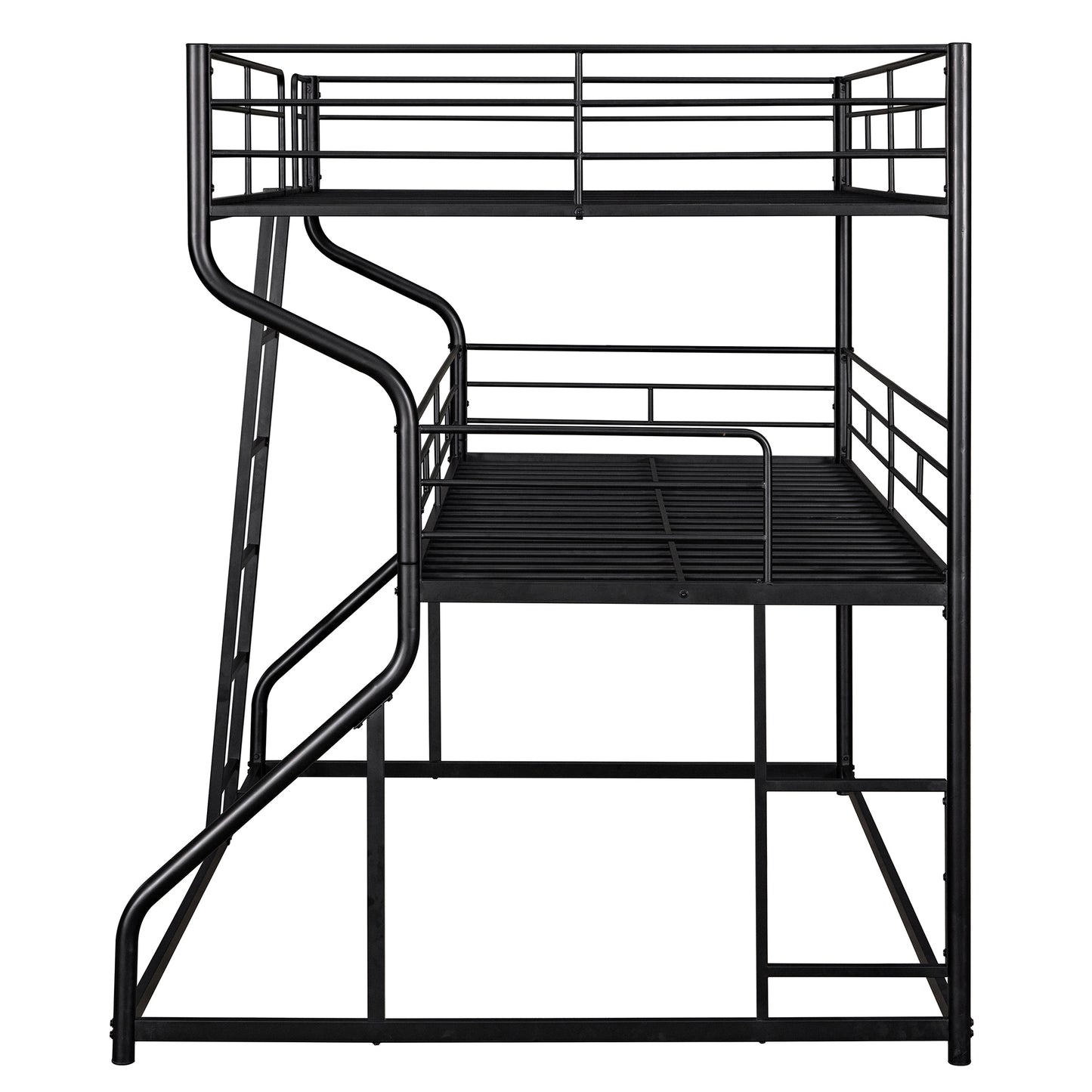 Full XL over Twin XL over Queen Size Triple Bunk Bed with Long and Short Ladder,Black eprolo
