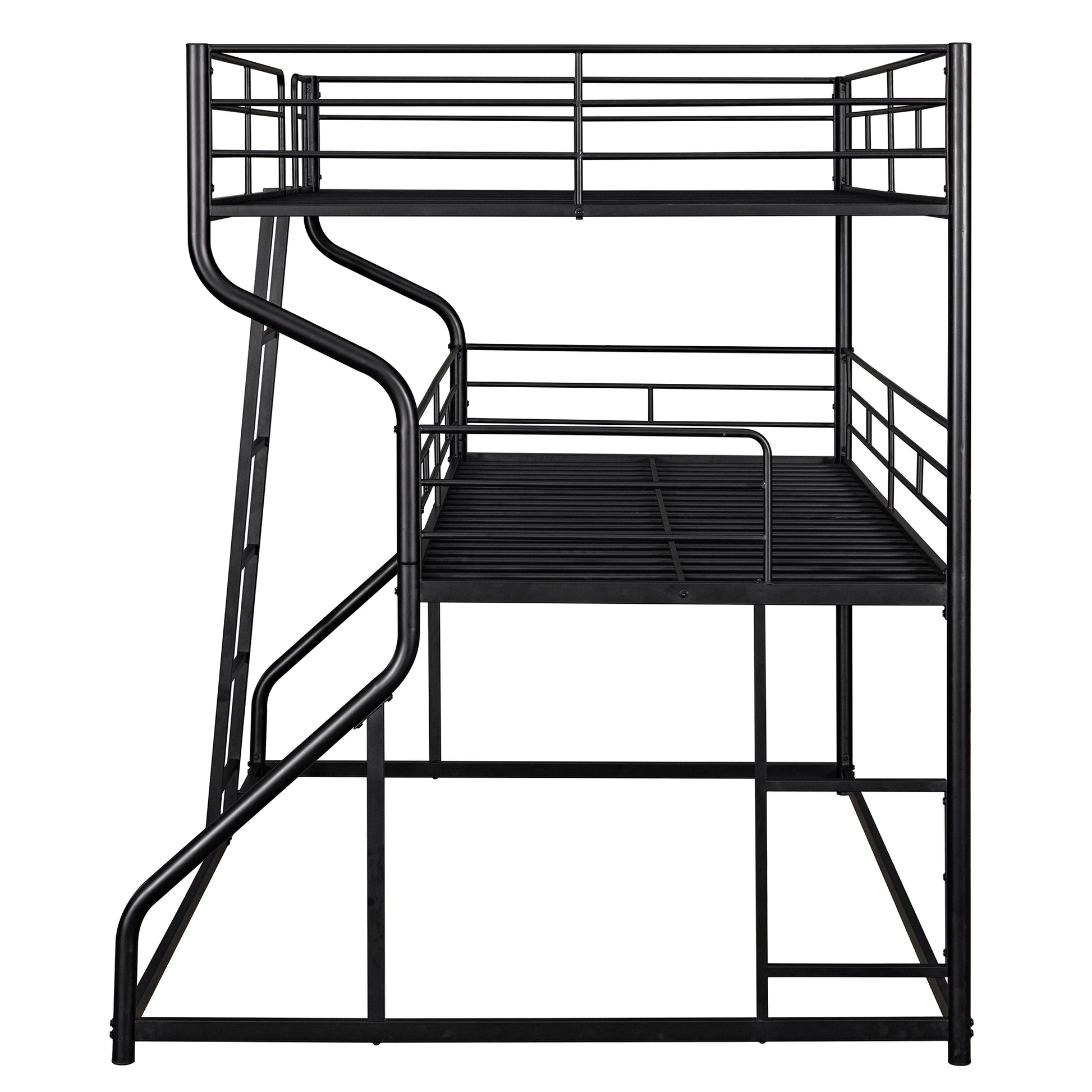 Full XL over Twin XL over Queen Size Triple Bunk Bed with Long and Short Ladder,Black eprolo