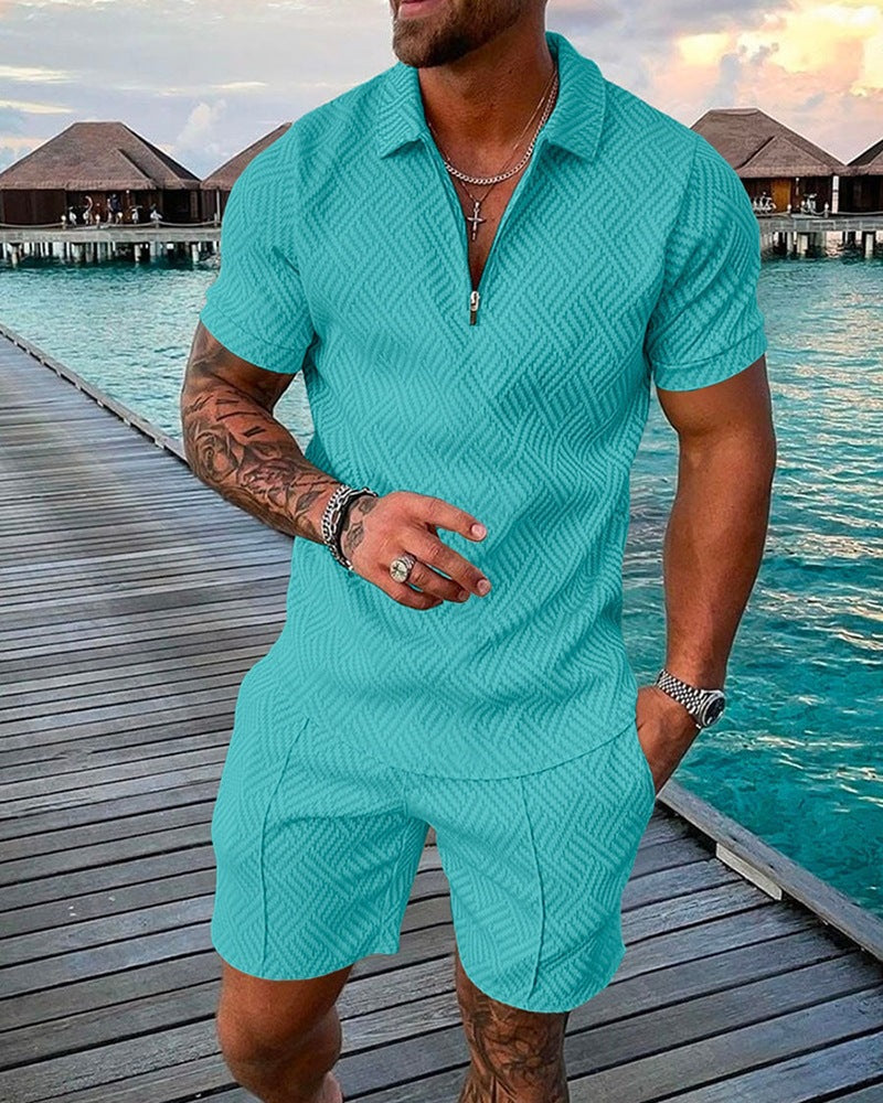 Men's 3D Print Casual Summer Set - Stylish Polo Shirt & Shorts Combo