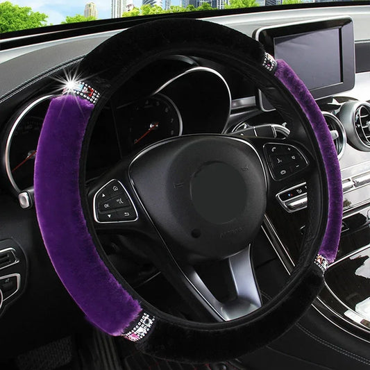 Glamorous Rhinestone Steering Wheel Cover - Soft Plush 37-38cm Universal Fit - Shello's Creative Boutique