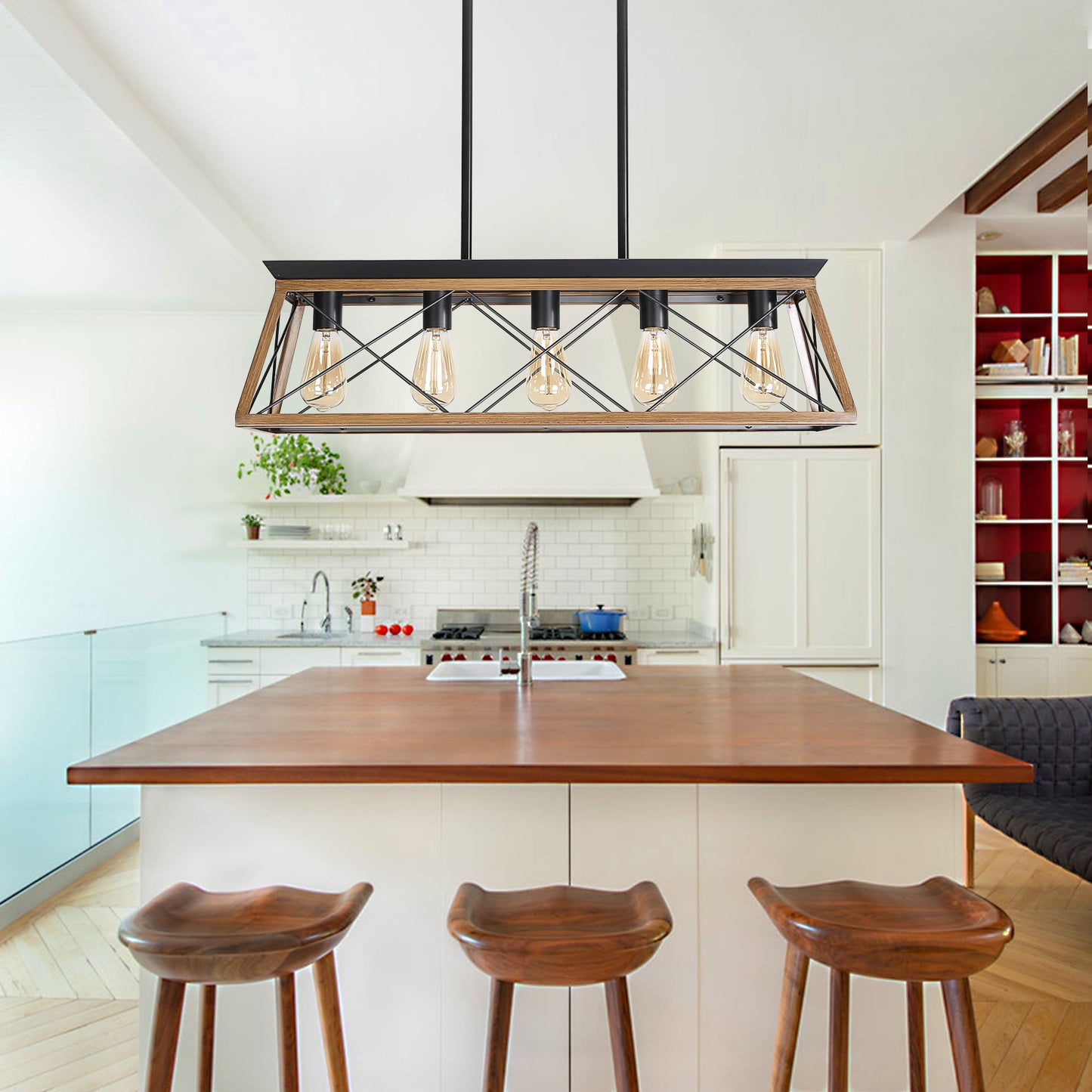 Farmhouse Chandeliers With 5 Bulbs For Dining Room Walnut eprolo