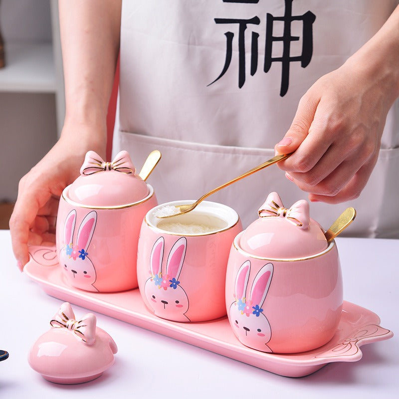 Lovely design cartoon kitchenware 3 pieces ceramic spice jar set for gift eprolo
