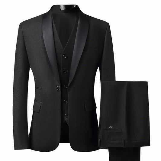 Suit Groom Suit Set Men's Three Piece Slim Fit Korean Version Wedding Dress Business Casual Handsome Suit - Shello's Creative Boutique