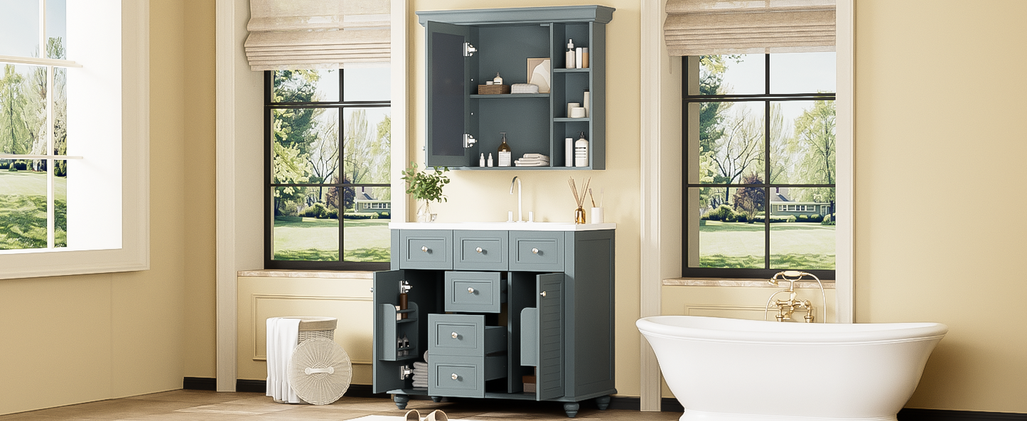 36 inch modern mirror cabinet with adjustable shelves, 2 soft closing doors, and 6 drawer storage cabinet door organizers eprolo