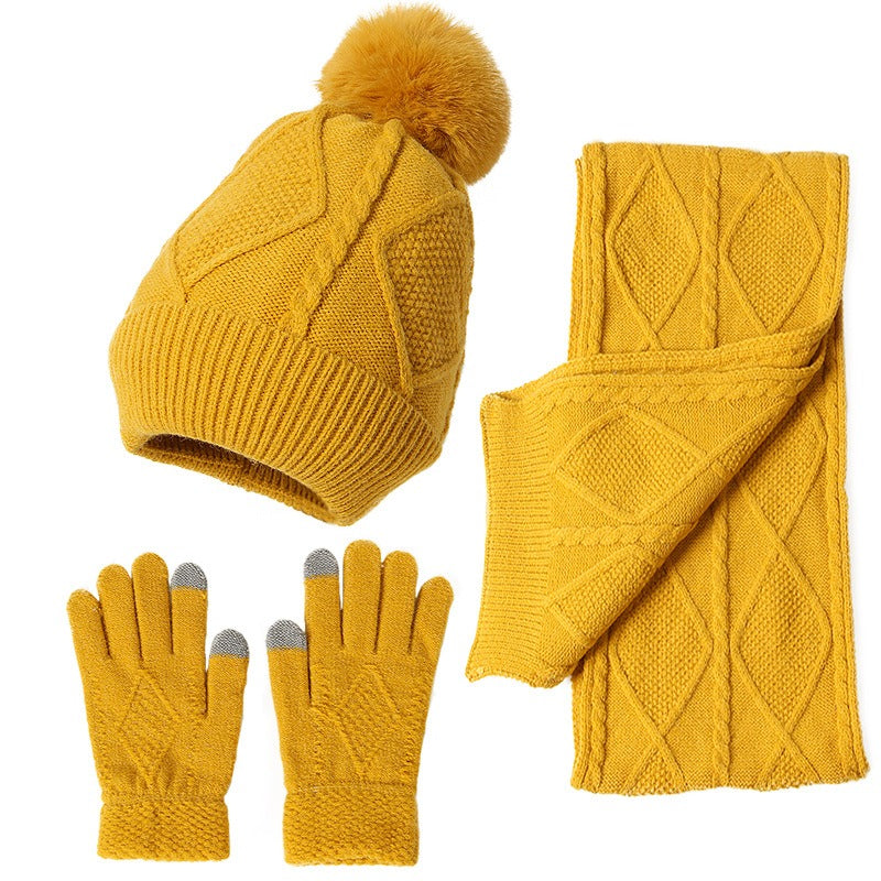 Adult Hat, Scarf, Glove, Three Piece Set, Autumn and Winter New Warm and Thickened Woolen Hat eprolo