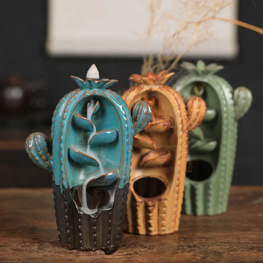 Back Flow Incense Burner Ceramic Road Decoration Aromatherapy Stove Cactus - Shello's Creative Boutique