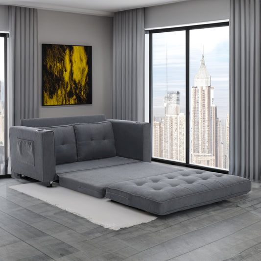 Three in one soft cushion cushion cushion sofa, folding mattress sofa bed, with side pockets and cup holder, dark gray eprolo