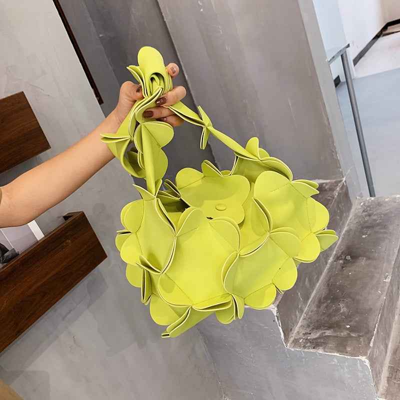 Mori Soft Girl Petal Bag Three-Dimensional One-Shoulder PU Underarm Bag for Ladies