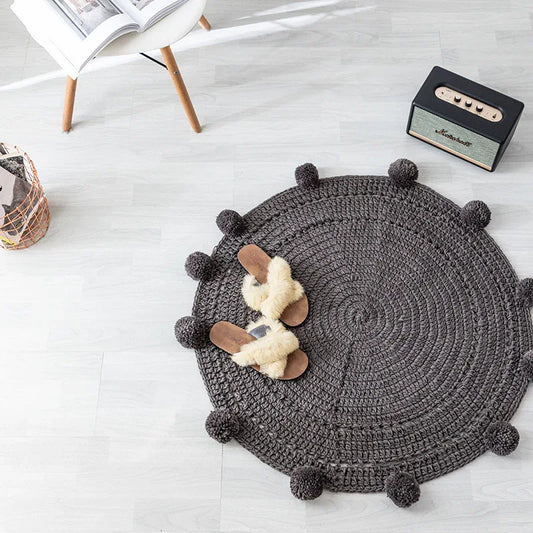 Handmade Woolen Ball Carpet – Round Floor Mat for Bedroom & Living Room - Shello's Creative Boutique