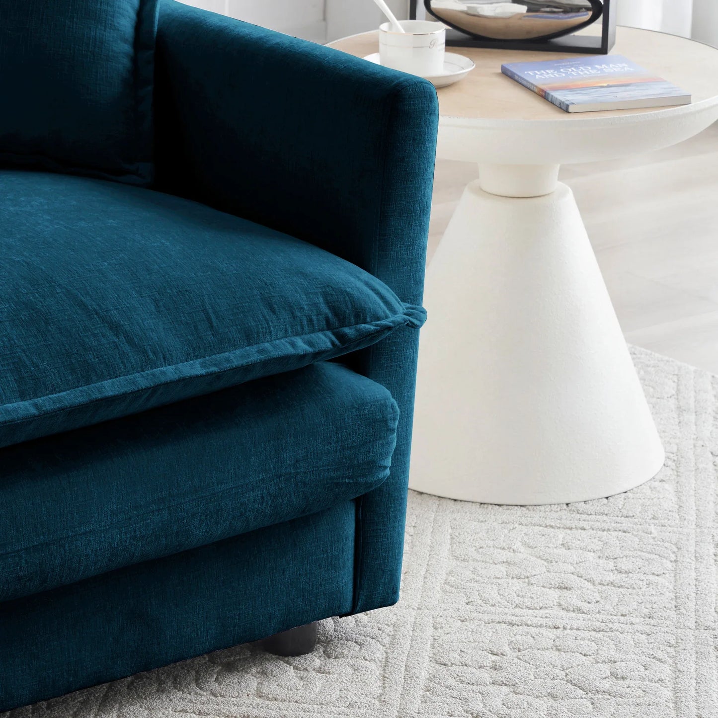 Mid-Century Modern Couch 3-Seater Sofa with 2 Armrest Pillows and 3 Toss Pillows, Couch for Living Room Blue Chenille - Shello's Creative Boutique