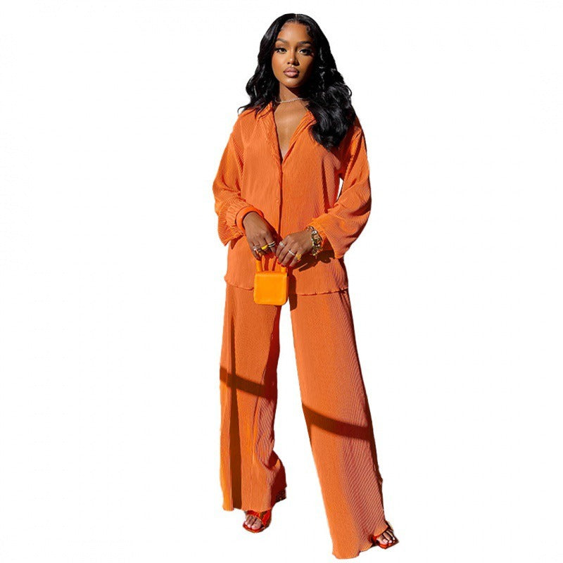 Women's Sets Long Sleeve Shirt Tops Wide Leg Pants Elegant Tracksuit Two Piece Set eprolo
