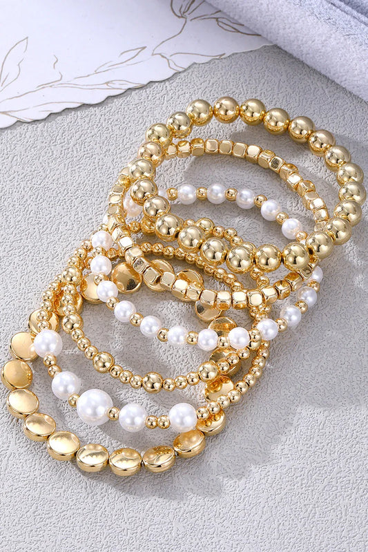 Gold Minimalist Pearl Beaded Bracelet Set – Elegant Stackable Jewelry for Women - Shello's Creative Boutique