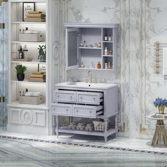 36'' Bathroom Vanity with Medicine Cabinet, Modern Mirror Cabinet with Adjustable Shelf, Bathroom Storage Cabinet with 4 Drawers eprolo