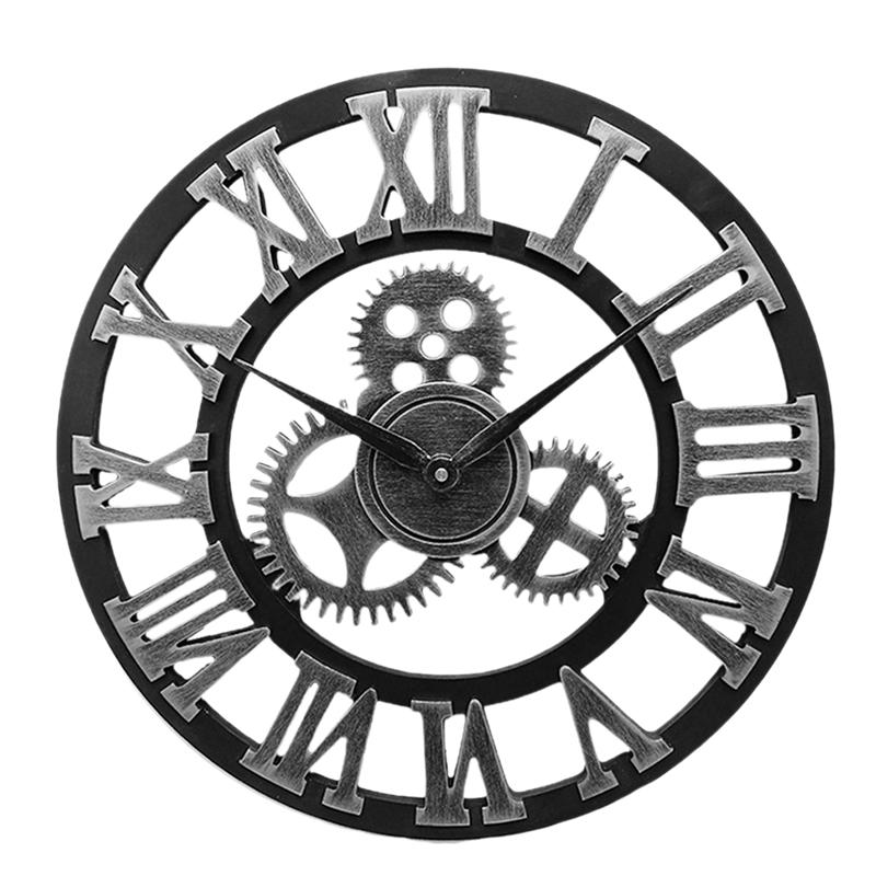 Industrial Gear Wall Clock Decorative Wall Clock Industrial Style Wall Clock (Silver Shipment without Battery) eprolo