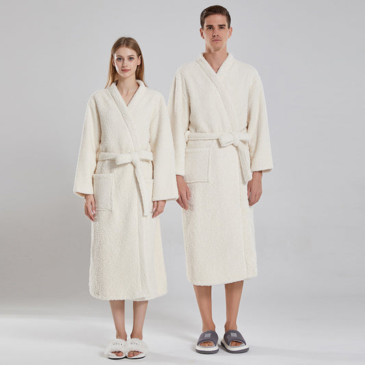 Autumn and winter long sleeved coral fleece couple bathrobe with added fat and plus size yukata long sleepwear eprolo