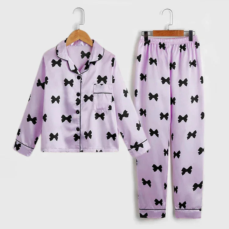 Children's Pajamas Set Two piece Autumn Silk Cute Cartoon Long Sleeve Girls' Home Wear - Shello's Creative Boutique