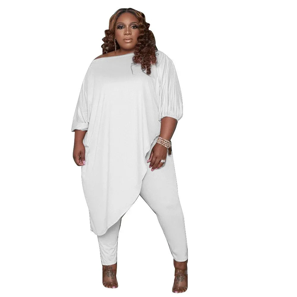 Women's Clothing Spring Diagonal Collar Black and White T-Shirt Trouser Suits Set Woman 2 Pieces Kpop Clothes Female Clothing - Shello's Creative Boutique
