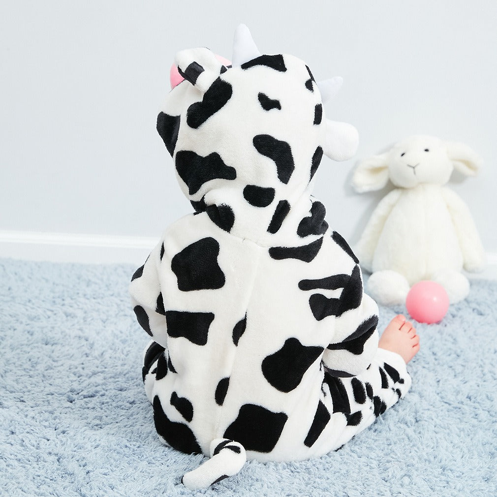 Baby Cow Jumpsuit Pajamas — Flannel One-Piece with Zipper Closure